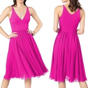 Dress The Population Alicia Chiffon Lace Fit & Flare Midi Dress Dark Fuchsia Med